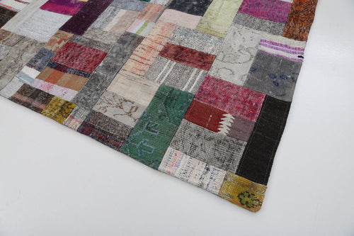 Kırk Yama Gri Patchwork Pamuk Yün El Dokuma Halısı 200x300 Agacan