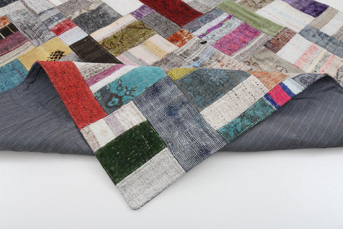 Kırk Yama Gri Patchwork Pamuk Yün El Dokuma Halısı 200x300 Agacan