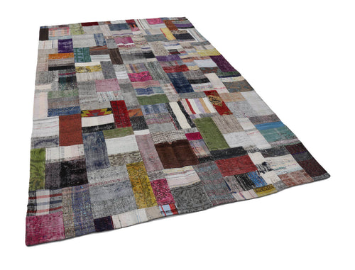 Kırk Yama Gri Patchwork Pamuk Yün El Dokuma Halısı 200x302 Agacan