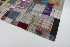 Kırk Yama Gri Patchwork Pamuk Yün El Dokuma Halısı 200x302 Agacan