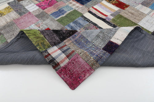 Kırk Yama Gri Patchwork Pamuk Yün El Dokuma Halısı 200x302 Agacan