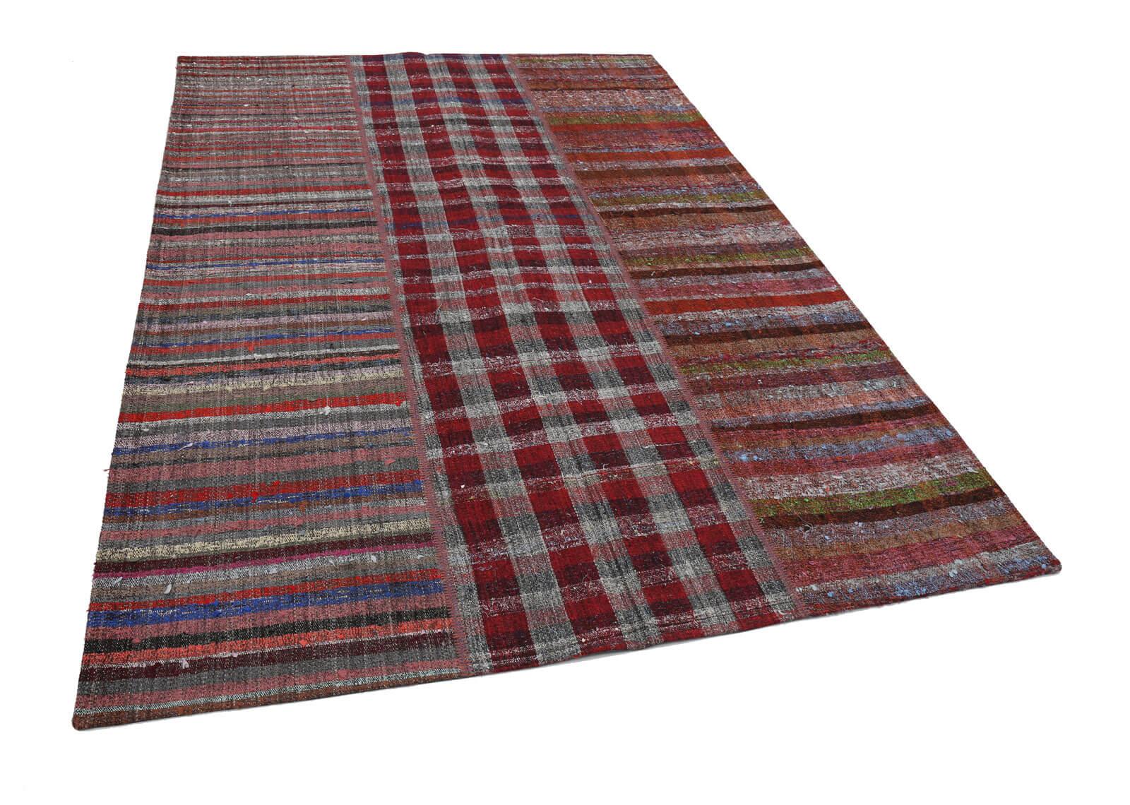 Kırk Yama Gri Patchwork Pamuk Yün El Dokuma Halısı 203x291 Agacan
