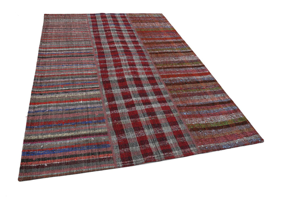 Kırk Yama Gri Patchwork Pamuk Yün El Dokuma Halısı 203x291 Agacan