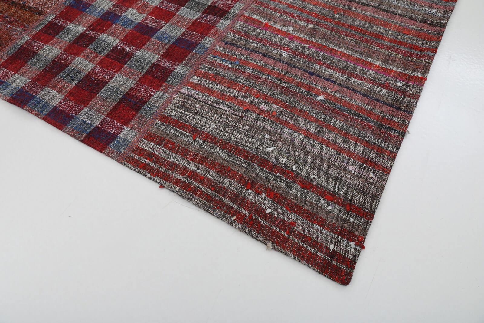 Kırk Yama Gri Patchwork Pamuk Yün El Dokuma Halısı 203x291 Agacan
