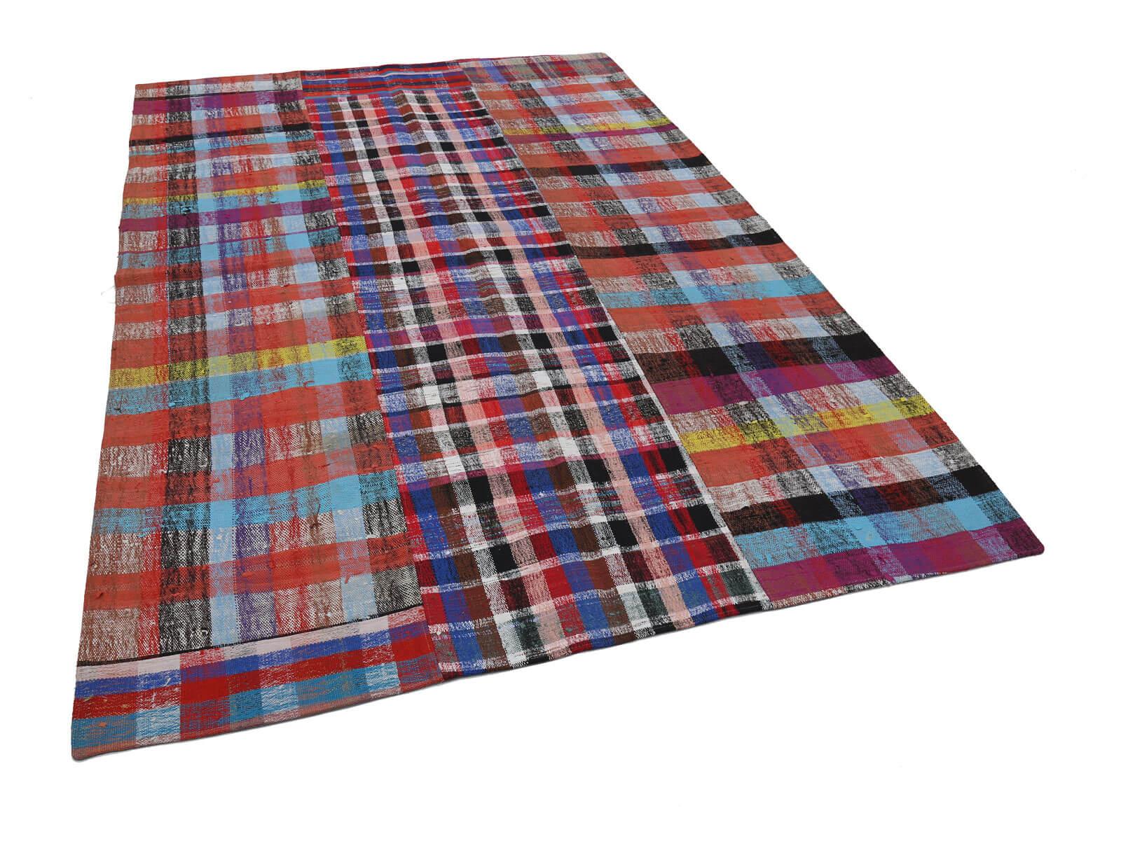 Kırk Yama Gri Patchwork Pamuk Yün El Dokuma Halısı 205x295 Agacan