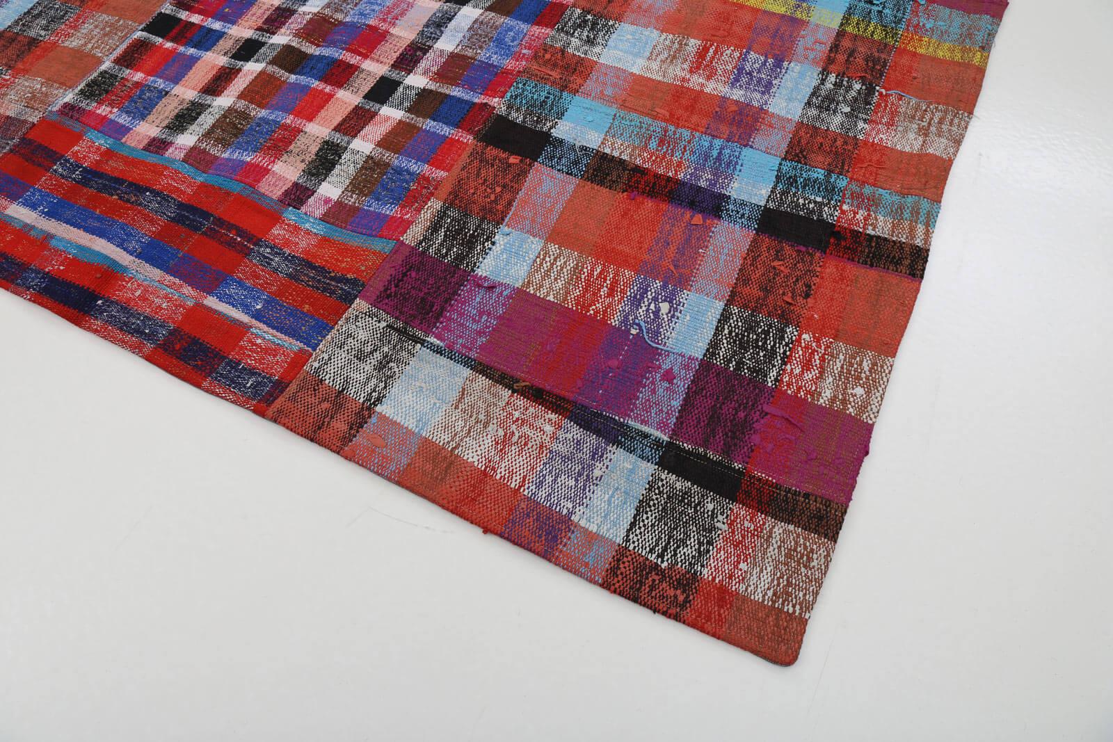 Kırk Yama Gri Patchwork Pamuk Yün El Dokuma Halısı 205x295 Agacan