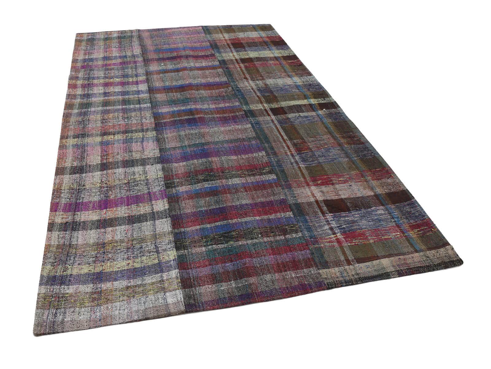 Kırk Yama Gri Patchwork Pamuk Yün El Dokuma Halısı 191x303 Agacan