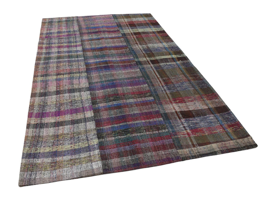 Kırk Yama Gri Patchwork Pamuk Yün El Dokuma Halısı 191x303 Agacan