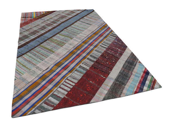 Kırk Yama Gri Patchwork Pamuk Yün El Dokuma Halısı 206x299 Agacan