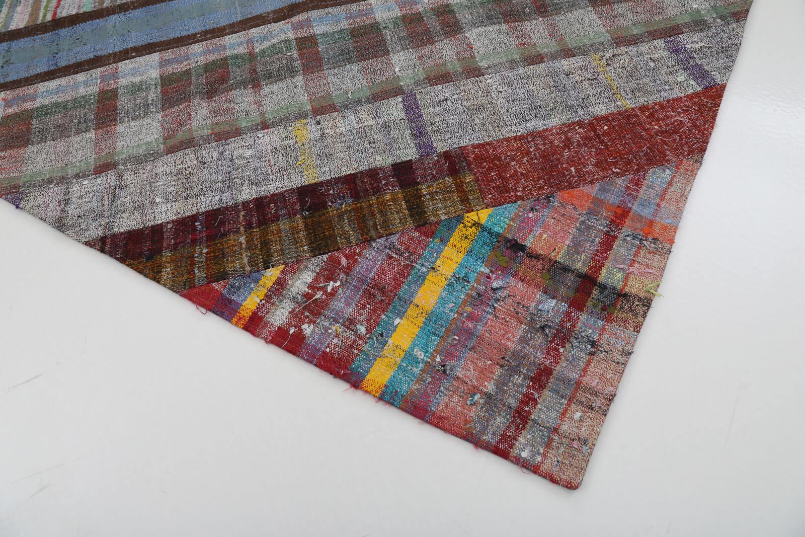 Kırk Yama Gri Patchwork Pamuk Yün El Dokuma Halısı 206x299 Agacan