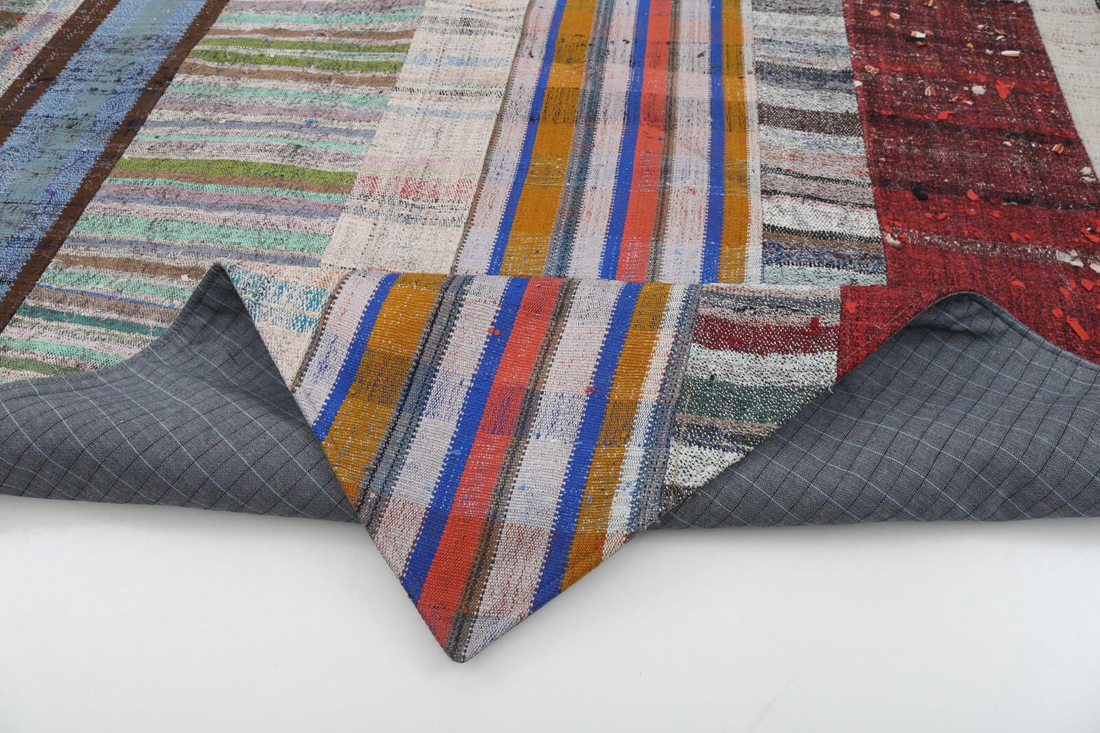 Kırk Yama Gri Patchwork Pamuk Yün El Dokuma Halısı 206x299 Agacan