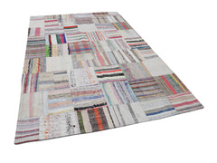 Kırk Yama Bej Patchwork Pamuk Yün El Dokuma Halısı 204x304 Agacan