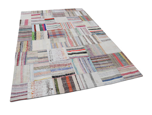 Kırk Yama Bej Patchwork Pamuk Yün El Dokuma Halısı 204x304 Agacan