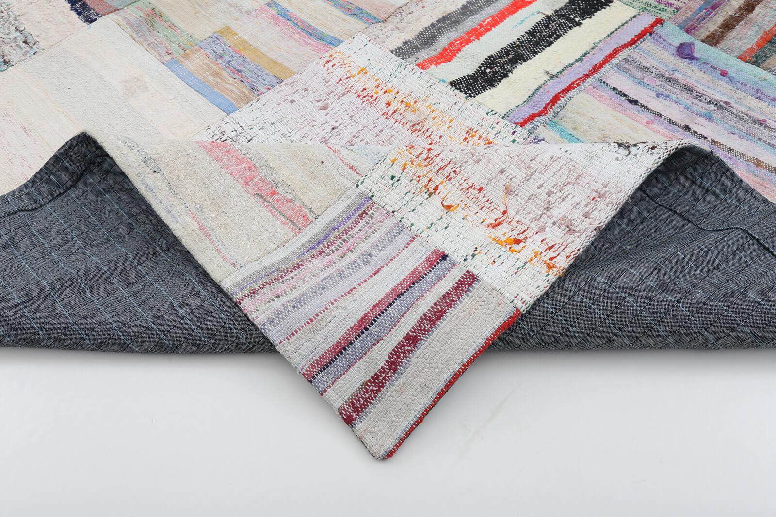 Kırk Yama Bej Patchwork Pamuk Yün El Dokuma Halısı 204x304 Agacan