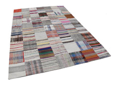 Kırk Yama Bej Patchwork Pamuk Yün El Dokuma Halısı 210x300 Agacan