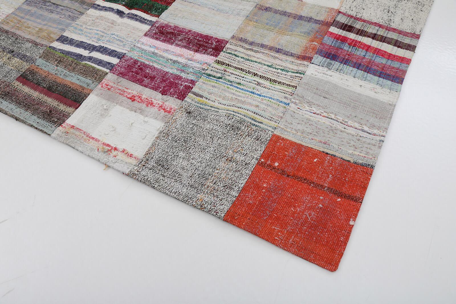 Kırk Yama Bej Patchwork Pamuk Yün El Dokuma Halısı 210x300 Agacan