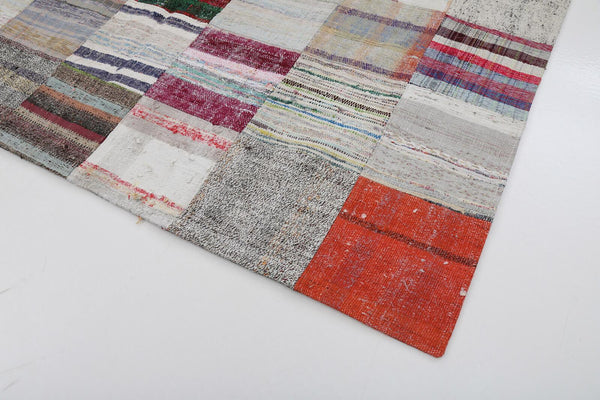 Kırk Yama Bej Patchwork Pamuk Yün El Dokuma Halısı 210x300 Agacan