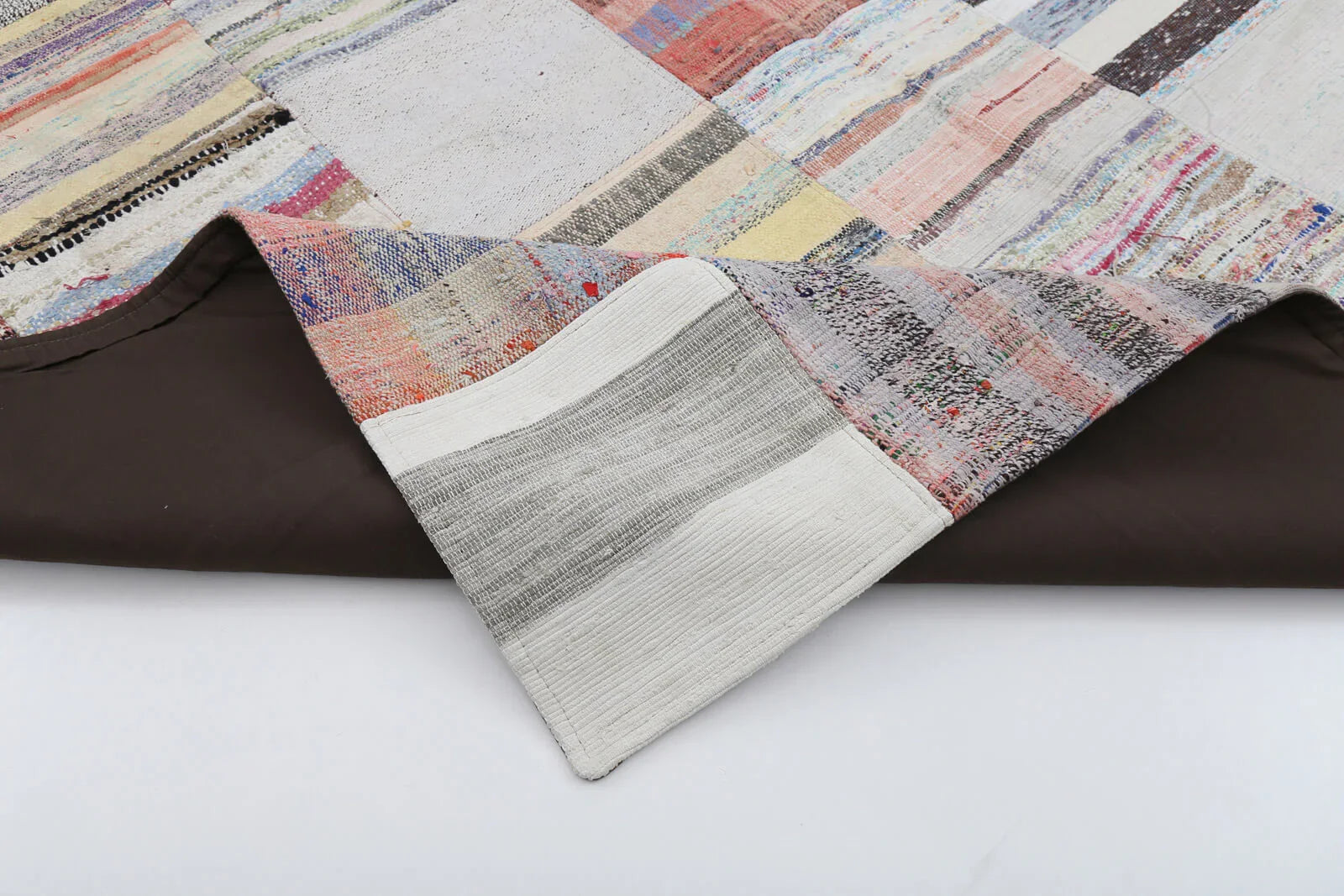 Kırk Yama Bej Patchwork Pamuk Yün El Dokuma Halısı 210x300 Agacan