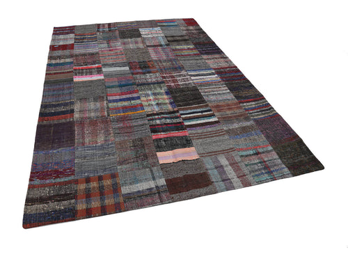 Kırk Yama Gri Patchwork Pamuk Yün El Dokuma Halısı 206x296 Agacan