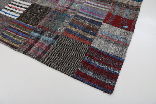 Kırk Yama Gri Patchwork Pamuk Yün El Dokuma Halısı 206x296 Agacan