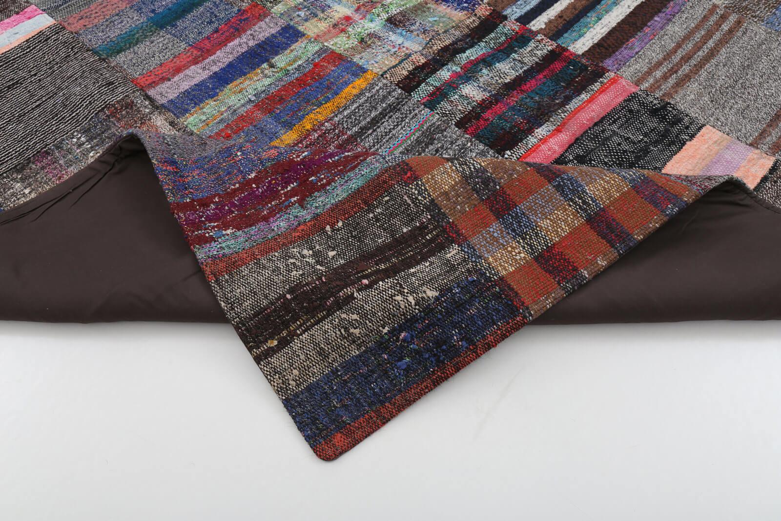 Kırk Yama Gri Patchwork Pamuk Yün El Dokuma Halısı 206x296 Agacan