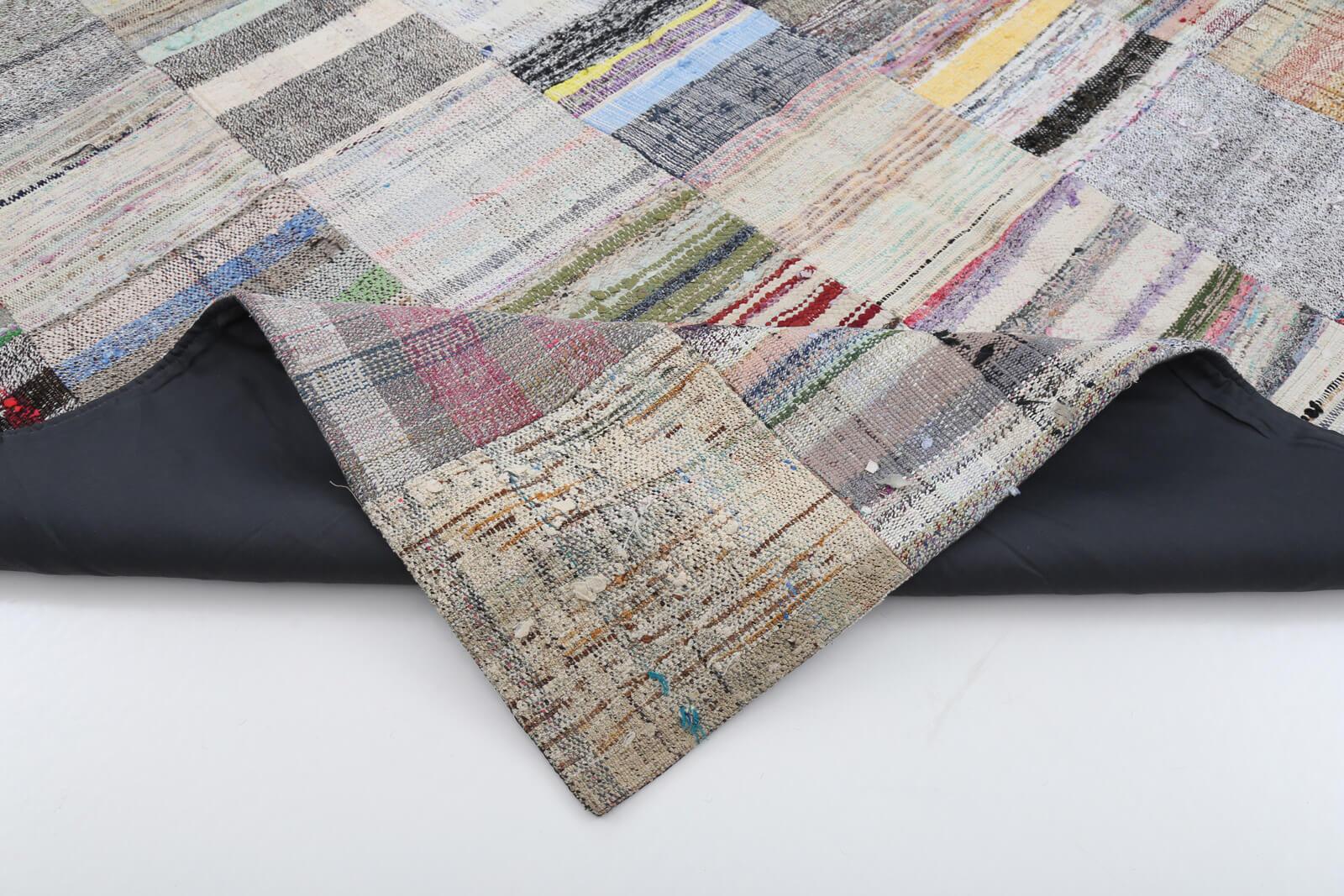 Kırk Yama Bej Patchwork Pamuk Yün El Dokuma Halısı 210x300 Agacan