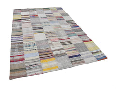 Kırk Yama Bej Patchwork Pamuk Yün El Dokuma Halısı 201x299 Agacan
