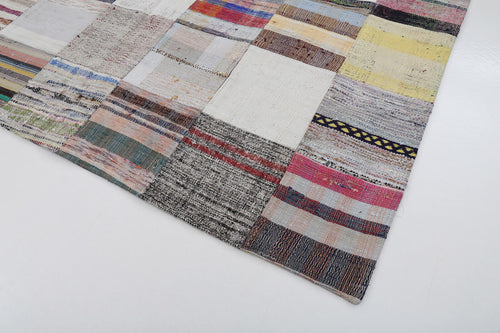 Kırk Yama Bej Patchwork Pamuk Yün El Dokuma Halısı 201x299 Agacan