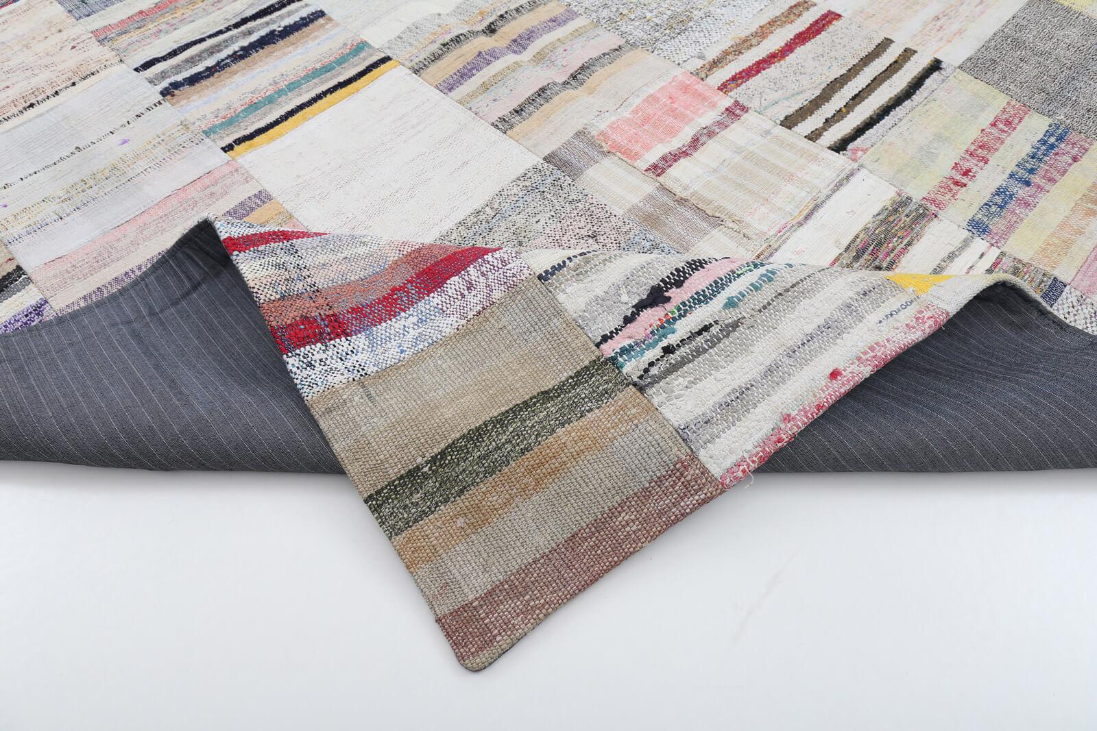Kırk Yama Bej Patchwork Pamuk Yün El Dokuma Halısı 201x299 Agacan