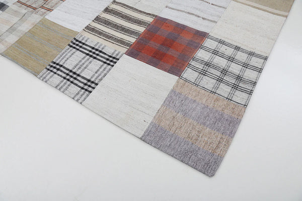 Kırk Yama Bej Patchwork Pamuk Yün El Dokuma Halısı 174x242 Agacan