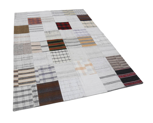Kırk Yama Bej Patchwork Pamuk Yün El Dokuma Halısı 174x242 Agacan