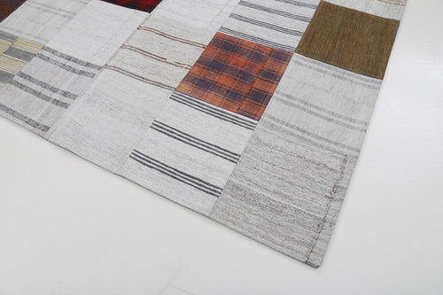 Kırk Yama Bej Patchwork Pamuk Yün El Dokuma Halısı 174x242 Agacan