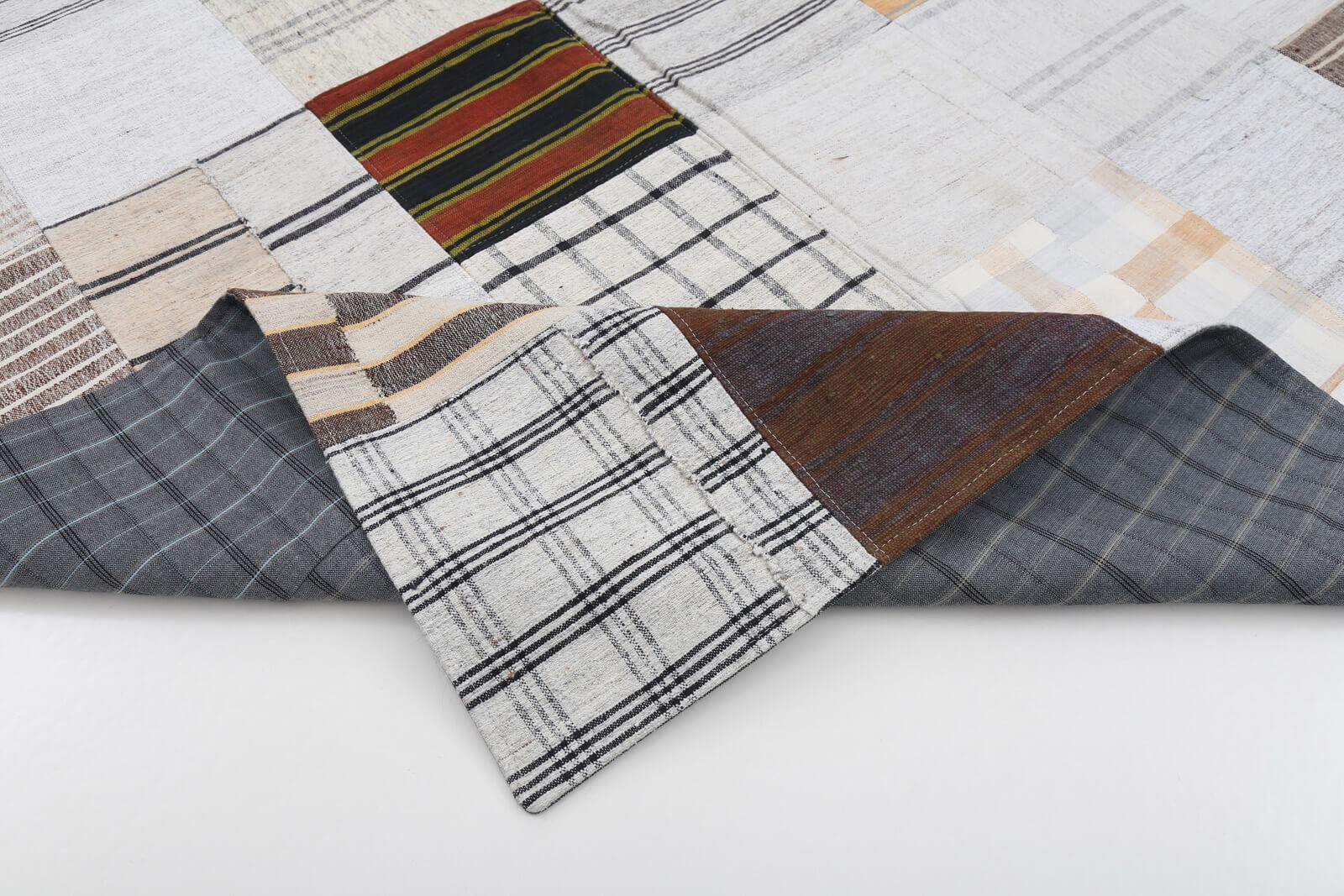 Kırk Yama Bej Patchwork Pamuk Yün El Dokuma Halısı 174x242 Agacan