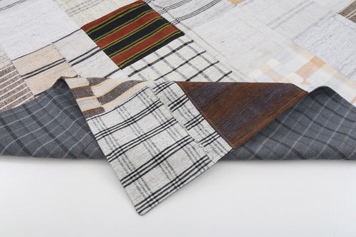 Kırk Yama Bej Patchwork Pamuk Yün El Dokuma Halısı 174x242 Agacan