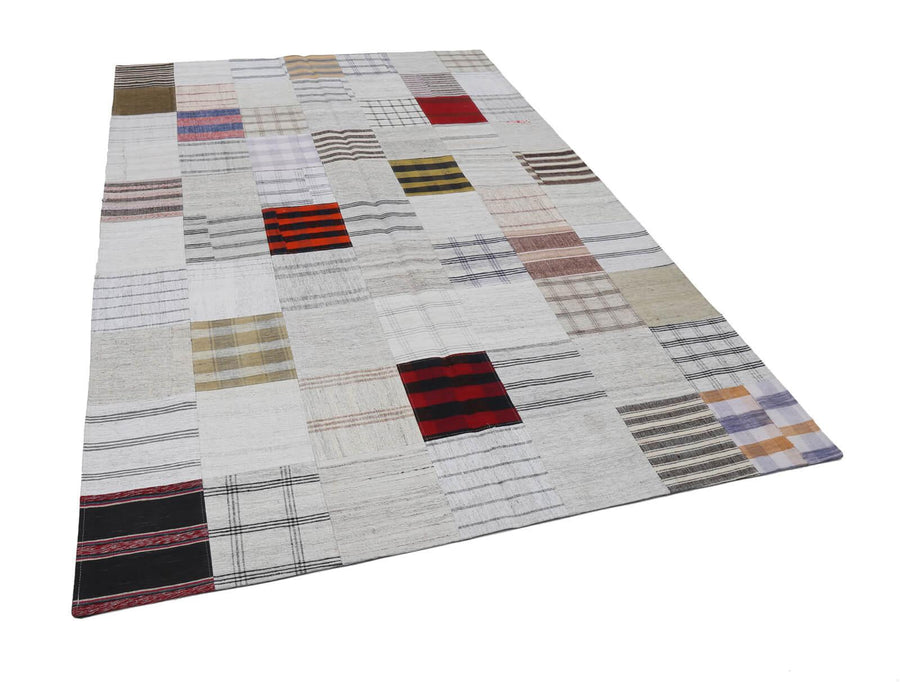 Kırk Yama Bej Patchwork Pamuk Yün El Dokuma Halısı 202x298 Agacan