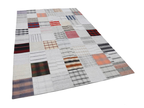 Kırk Yama Bej Patchwork Pamuk Yün El Dokuma Halısı 202x301 Agacan