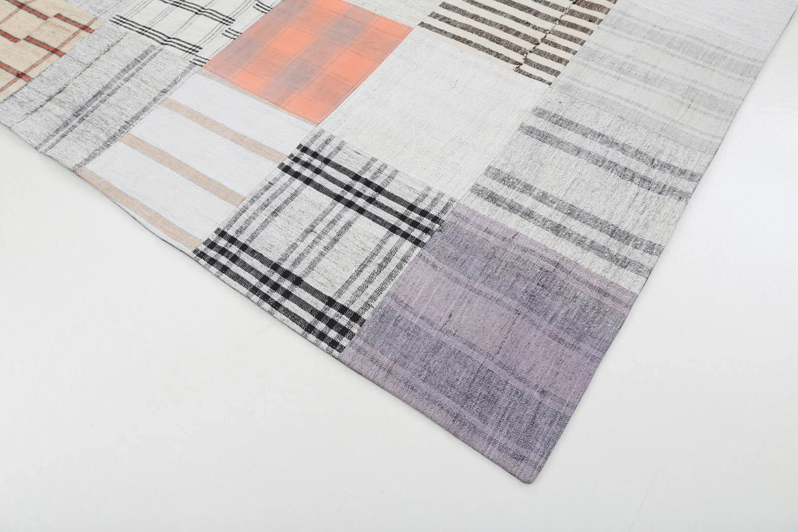 Kırk Yama Bej Patchwork Pamuk Yün El Dokuma Halısı 202x301 Agacan