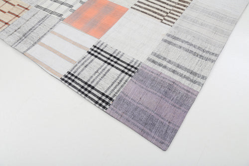 Kırk Yama Bej Patchwork Pamuk Yün El Dokuma Halısı 202x301 Agacan