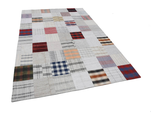 Kırk Yama Bej Patchwork Pamuk Yün El Dokuma Halısı 201x299 Agacan
