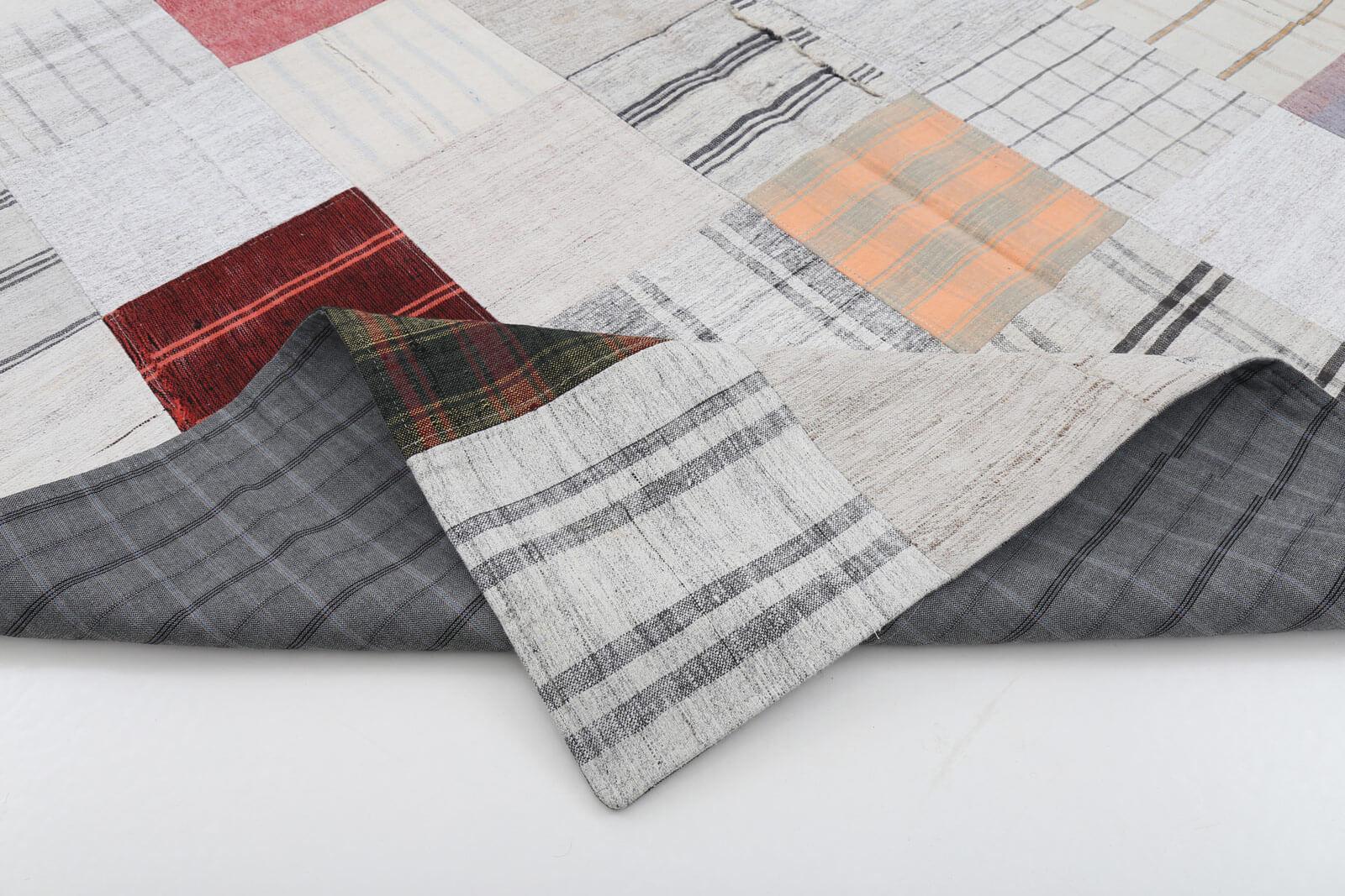 Kırk Yama Bej Patchwork Pamuk Yün El Dokuma Halısı 201x299 Agacan