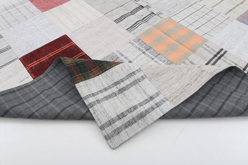 Kırk Yama Bej Patchwork Pamuk Yün El Dokuma Halısı 201x299 Agacan
