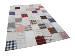 Kırk Yama Bej Patchwork Pamuk Yün El Dokuma Halısı 202x300 Agacan