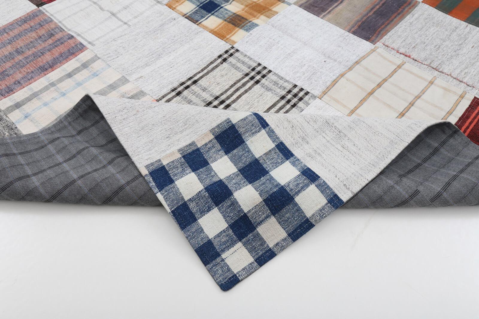 Kırk Yama Bej Patchwork Pamuk Yün El Dokuma Halısı 202x300 Agacan