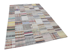 Kırk Yama Bej Patchwork Pamuk Yün El Dokuma Halısı 200x300 Agacan