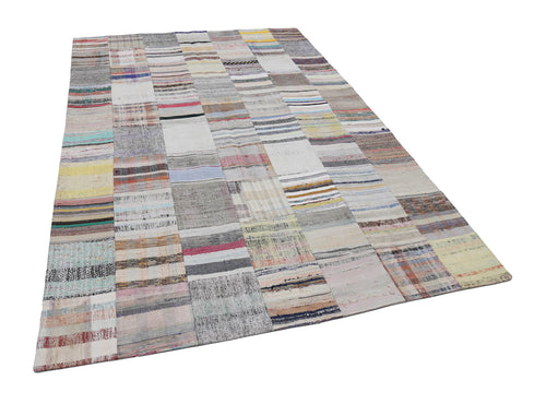 Kırk Yama Bej Patchwork Pamuk Yün El Dokuma Halısı 200x300 Agacan