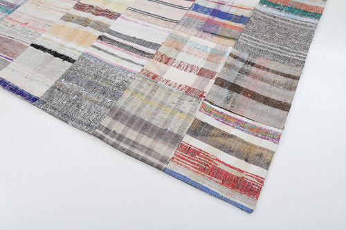 Kırk Yama Bej Patchwork Pamuk Yün El Dokuma Halısı 200x300 Agacan
