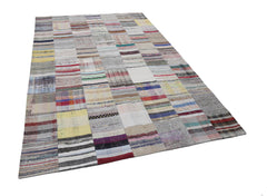 Kırk Yama Bej Patchwork Pamuk Yün El Dokuma Halısı 201x299 Agacan