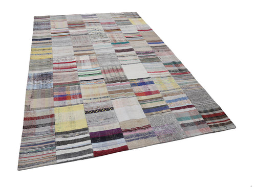 Kırk Yama Bej Patchwork Pamuk Yün El Dokuma Halısı 201x299 Agacan