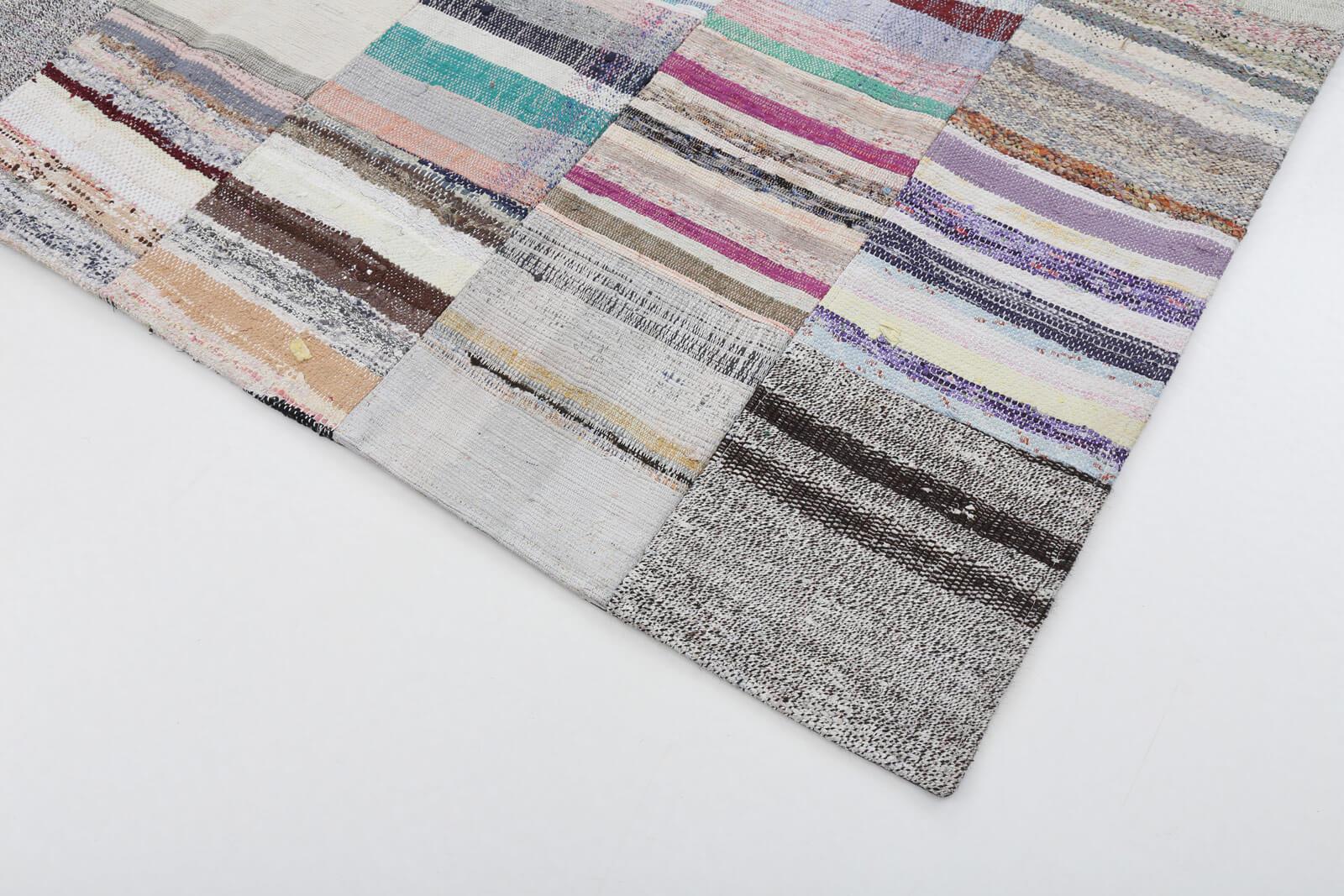 Kırk Yama Bej Patchwork Pamuk Yün El Dokuma Halısı 202x299 Agacan