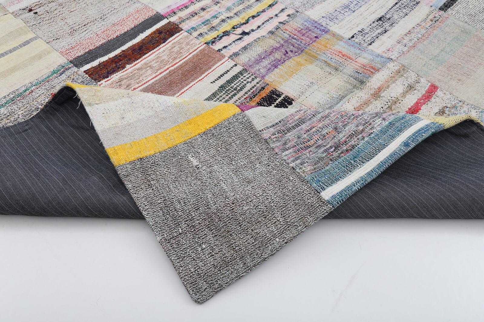 Kırk Yama Bej Patchwork Pamuk Yün El Dokuma Halısı 202x299 Agacan